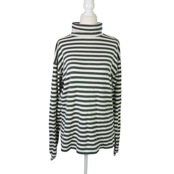 Vintage 90s ASR cream and green striped turtleneck knit top M - Picture 1 of 6